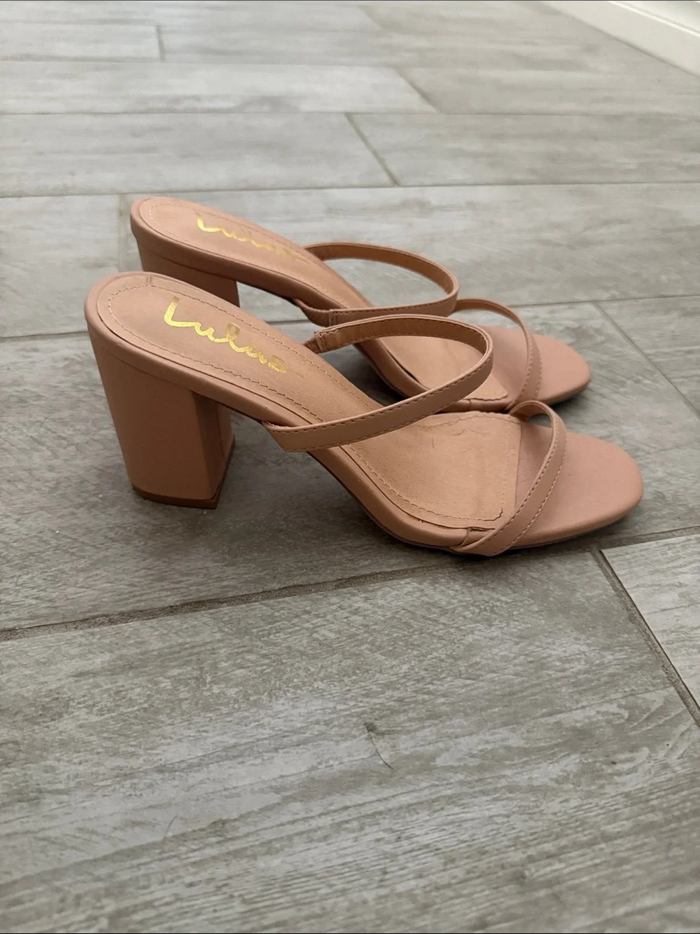Lulu's Nude Blush Strappy Block Heel Sandals